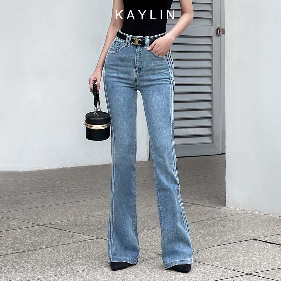 Quần jean suông ống loe form basic chất vải denim dầy dặn phong cách KAYLIN - N2151