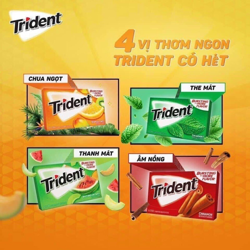 (4 vị) Kẹo gum Trident (14 viên - Sugarfree)