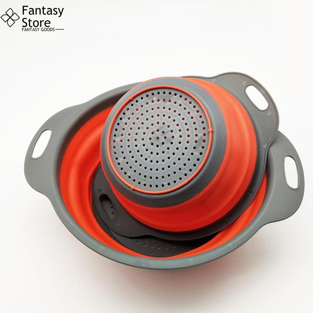 FG Collapsible Colander Silicone Folding Drain Basket Fruit Vegetable Washing Basket Foldable Strainer Kitchen Storage Tool