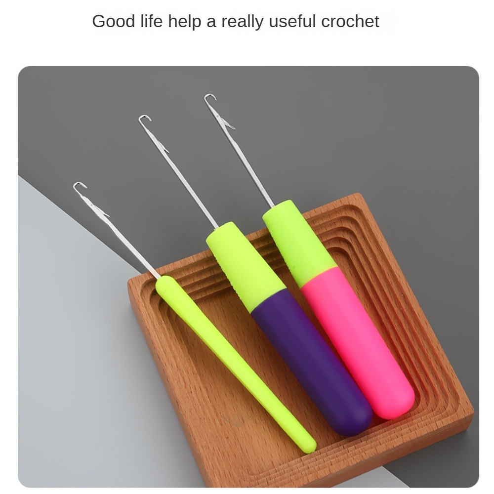 PKGH 2PCS Plastic Handle Dreadlock Crochet Hair Extension Micro Hook Crochet Hook Hair Making Tools Braiding Hair Knitting Hooks for Hair Weaving