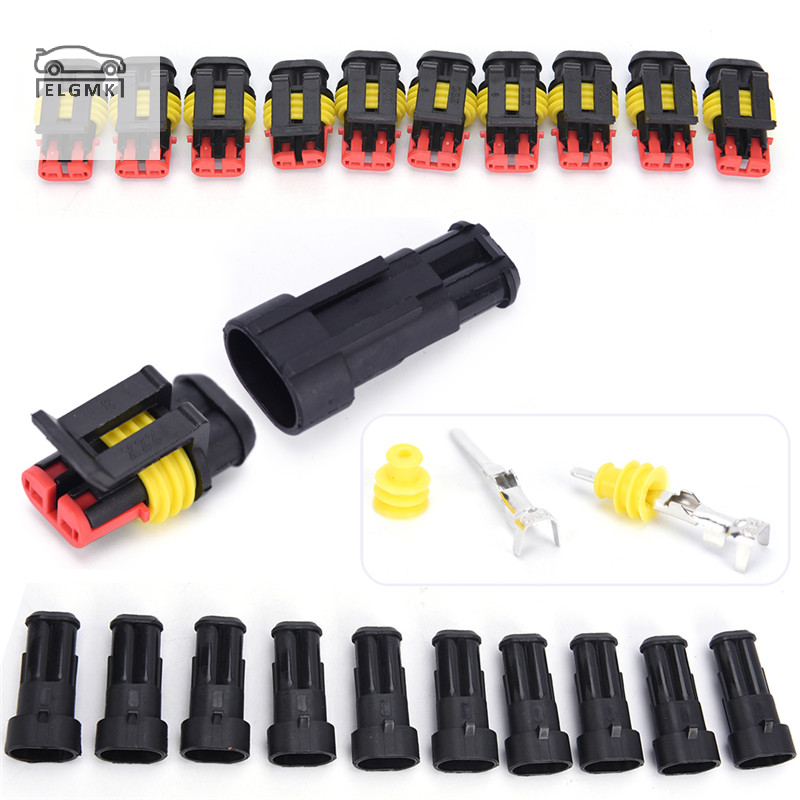 Elgmk 10 bộ phích cắm đầu nối dây điện chống nước kín 2 chấu bộ ô tô