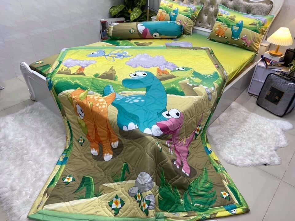 BỘ DRAP GA THUN Ý 5D MẪU KHỦNG LONG CHẤT MÁT LẠNH 4 MÓN