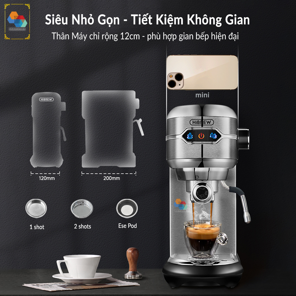 Máy pha cafe espresso tự động hibrew h11 siêu nhỏ gọn 12cm, công suất 1450w - ảnh sản phẩm 3