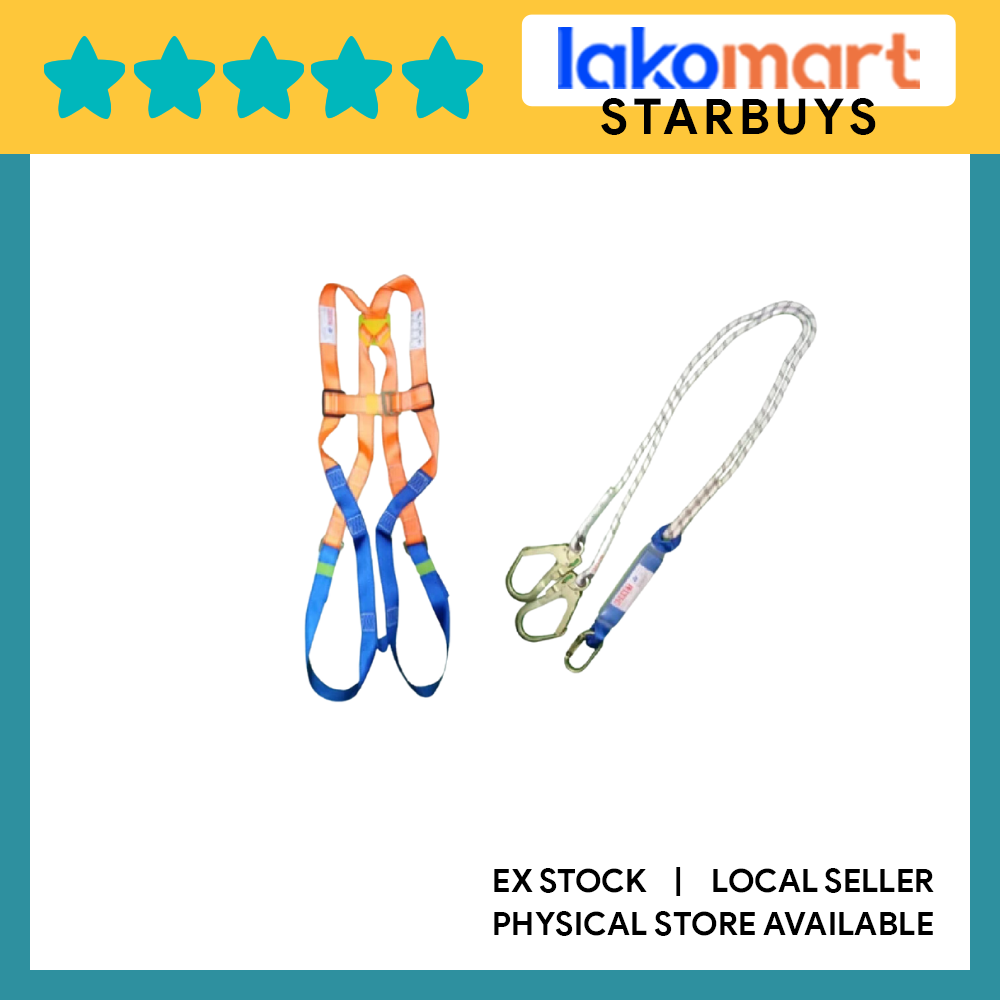 Full Body Safety Harness With Double Hook Lanyard Set Lazada