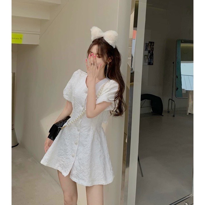 Đầm nữ teen gấm xốp hở lưng trẻ trung năng động dự tiệc chanh sả minnie house ab