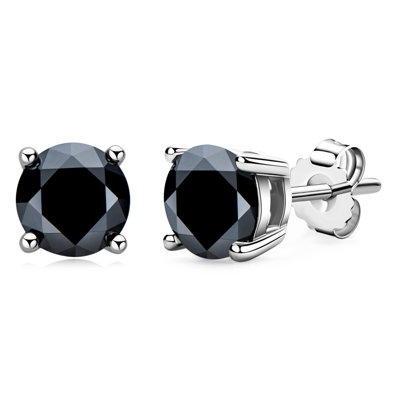 Black Moissanite Stud Earrings Hip Hop Retro 1 Carat S925 Silver Moissanite Earrings