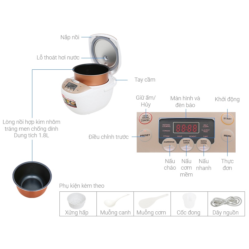 Nồi cơm điện tử Sharp 1.8 lít KS-COM185EV-SL