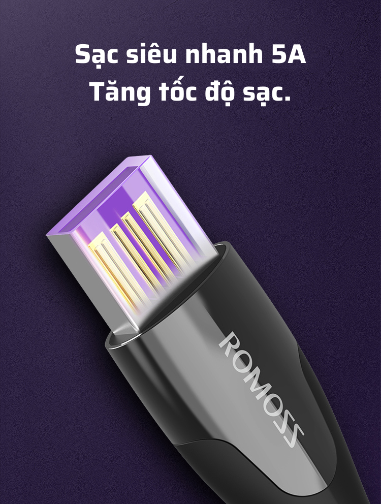 Cáp sạc nhanh Romoss, cáp sạc nhanh CB303 cổng kết nối Micro USB to type-C