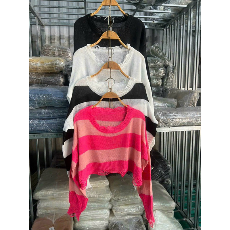 Áo len nữ kiểu rách mỏng croptop cá tính hàng QC