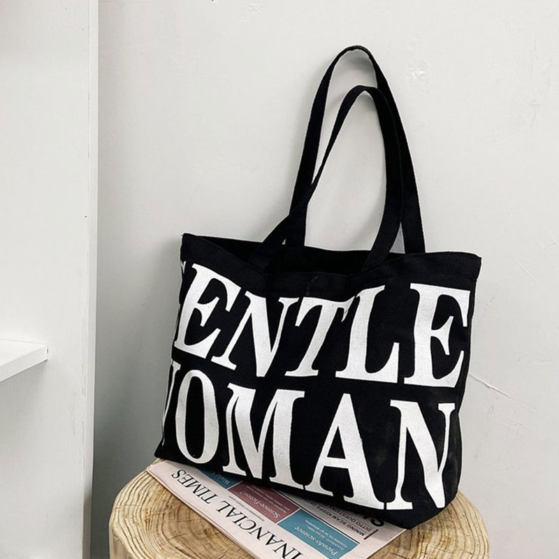NALLCHEER Canvas bag Large capacity single shoulder bag Alphabet casual Tote bag Fashion tote bag
