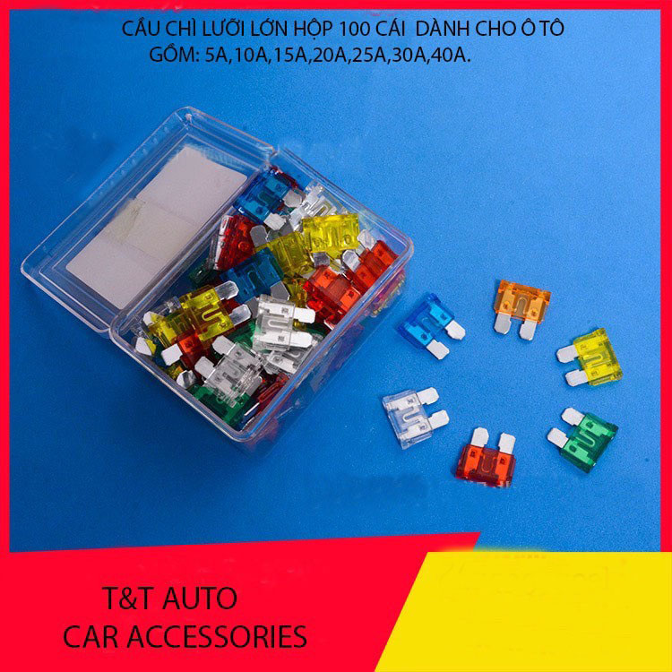 Cầu chì ô tô, xe máy nhiều kích cỡ  size chuẩn 1 hộp 100 cái gồm các loại ( 5A,10A,15A,20A,25A,30A,40A)