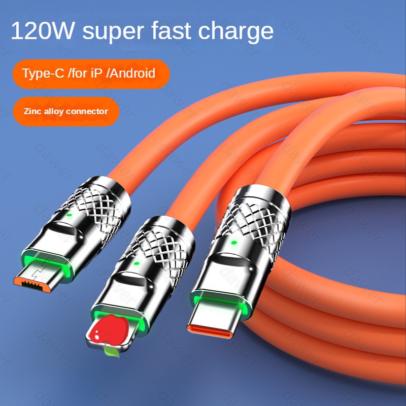 Dây Cáp Sạc Nhanh 6A 120W 3 Trong 1 Cho IPhone Micro Usb Type C