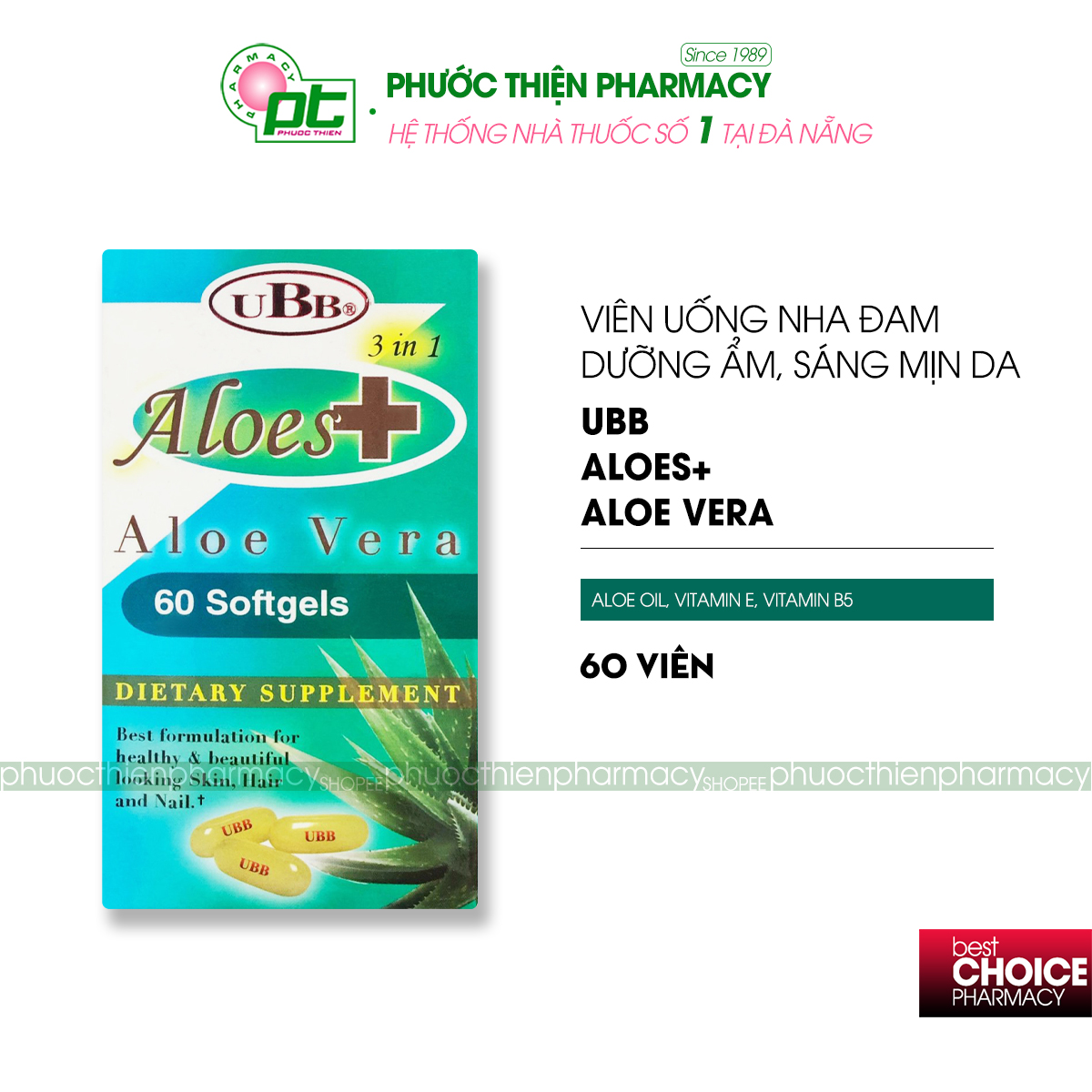 Viên Uống Đẹp Da Tinh Chất Nha Đam UBB Aloes+ Aloe Vera 60 Viên thumbnail