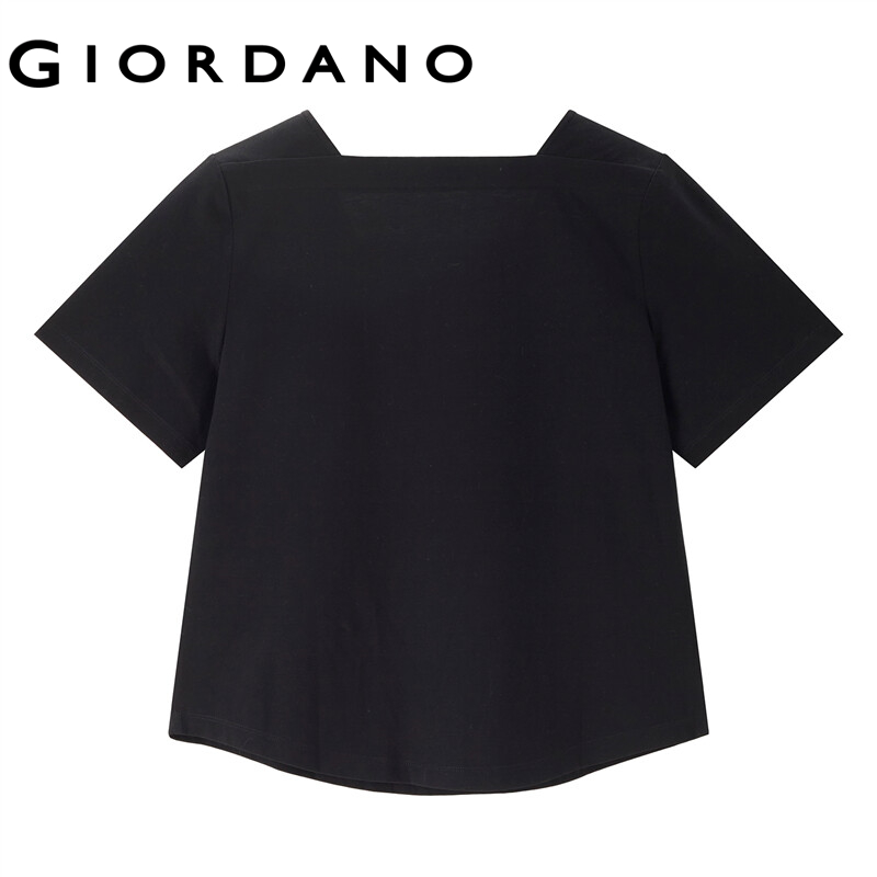 Giordano áo thun tay ngắn nữ chất liệu bông tơ bóng cổ vuông tà áo hình cung dệt kim Free Shipping 05323442