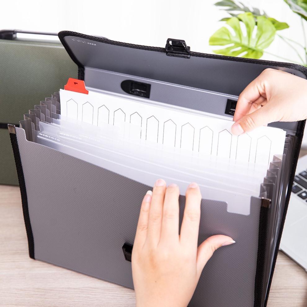 Cặp tài liệu 12 ngăn Deli 5556 quai xách (Tặng kèm túi clear bag cao cấp)