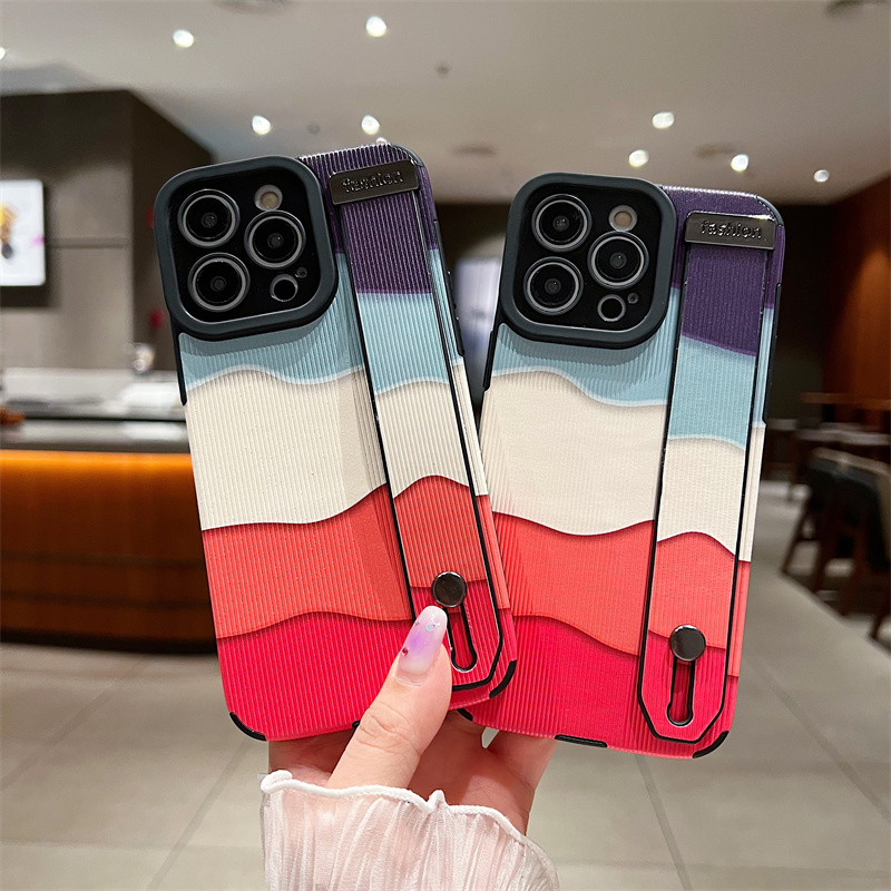 Colorful Wave Pattern Fashion Phone Case for IPhone 7 8 Plus SE 3 Shockproof Phone Case for IPhone 11 12 13 14 Pro Max Casing Leather Wristband Back Cover