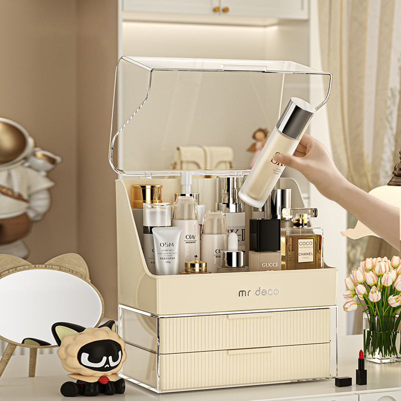 Cosmetic storage box Dustproof storage box with cover Large storage box Multifunctional storage box Drawer type Skin care products dresser shelf