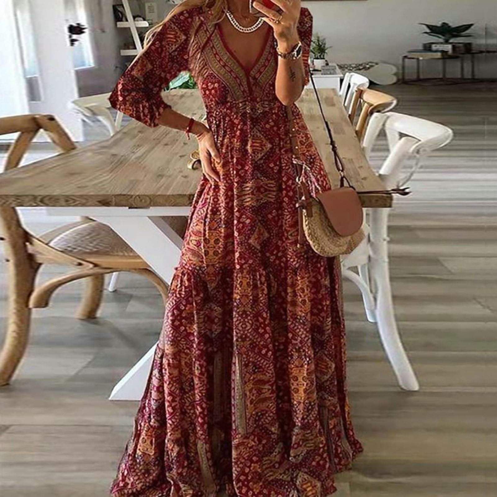 SẴN) Đầm nữ thời trang boho đỏ vintage nổi bật (đi biển, dạo phố, chụp  hình, du lịch) Boho dress | Shopee Việt Nam