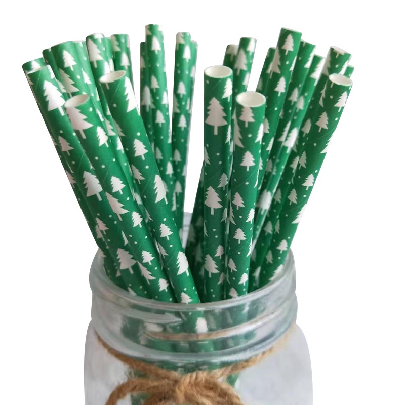 Whaline 200Pcs Winter Paper Straws Snowflake Disposable Straw For
