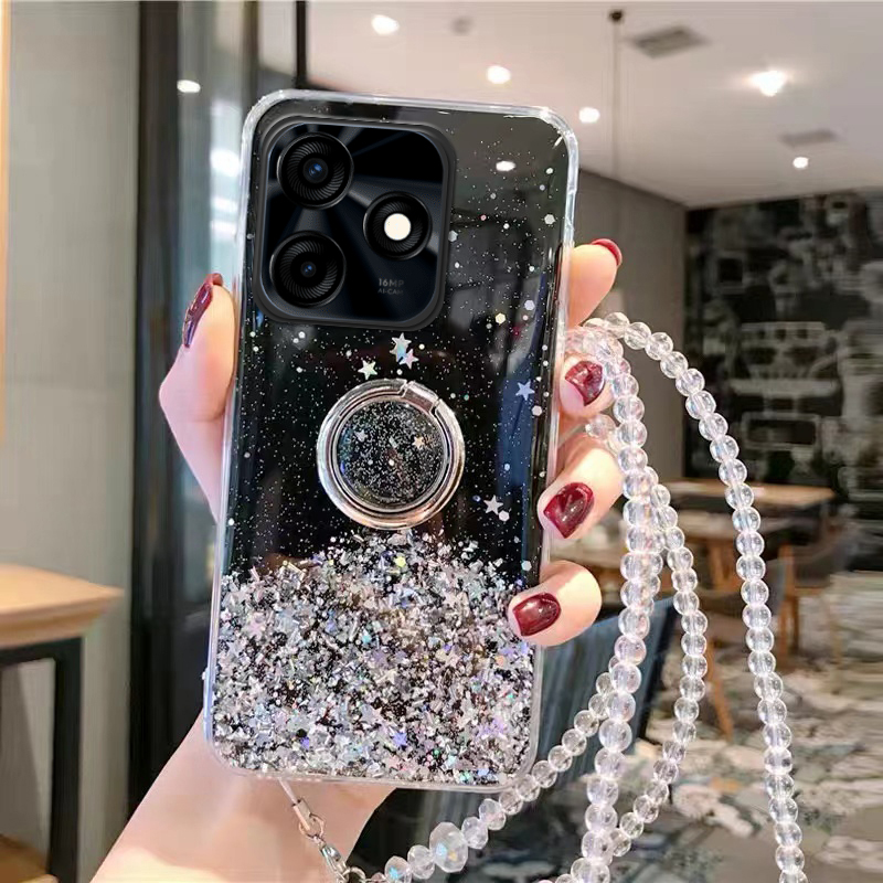 Phone case Tecno Spark 10 Pro 10C Shiny Ring Glitter Soft Transparent Holder Stand Back Cover with ring Stars Moon Girls Back cover Tecno Spark 10C 10Pro Case. 