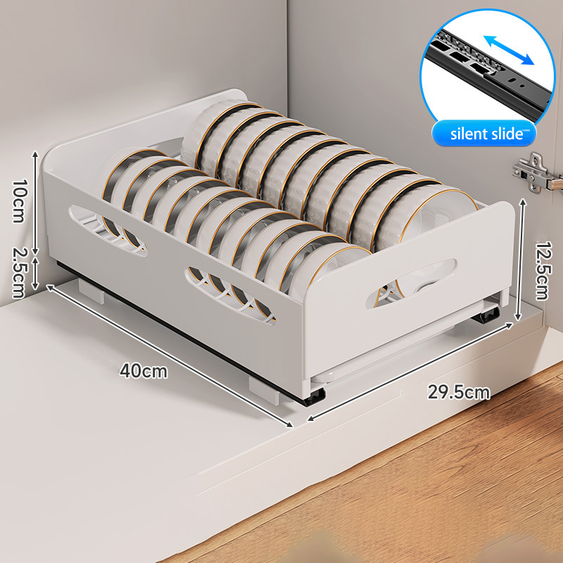 Kitchen dish rack Kitchen cabinet built-in pull-out dish separation storage rack Household drawer tableware cup rack