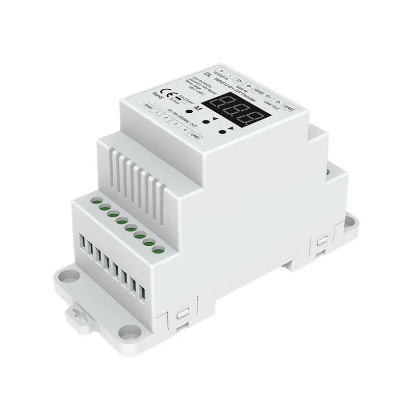 New led dmx decoder dmx512 to 1-10v / 0-10v converter 5v 12v-24v input;4ch 20ma pwm setting address track din