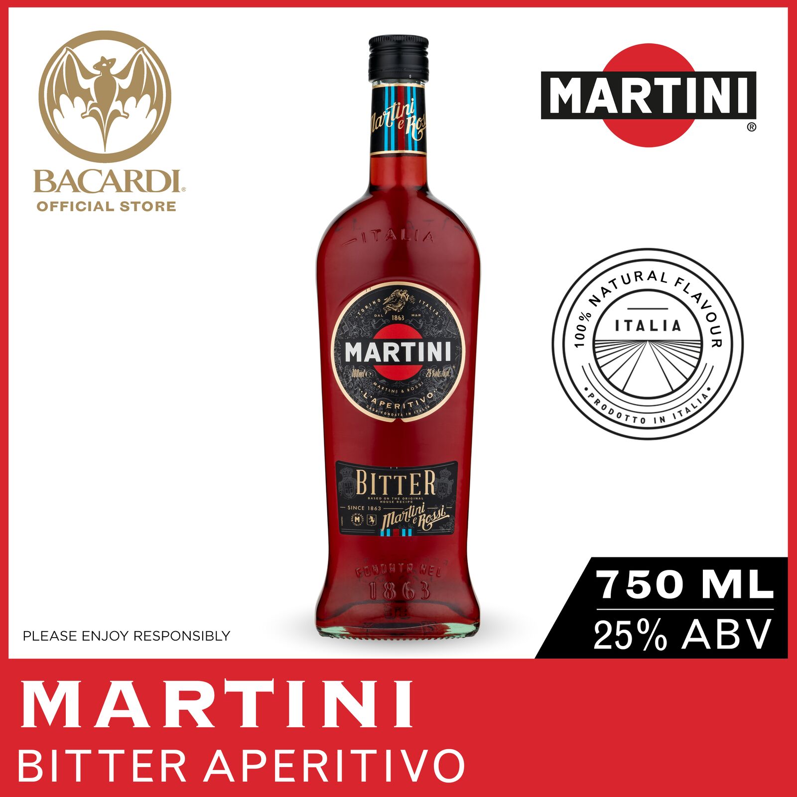 MARTINI Bitter Vermouth - 750ml / 75cl, 25% ABV - Fortified Wine
