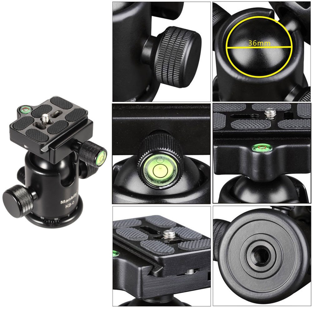 Manbily Đầu Ba Chân Chuyên Nghiệp KB-0 Đầu Bi Máy Ảnh Đầu Ray Trượt Toàn Cảnh Với 2 Cấp Độ Tinh Thần Tích Hợp Hợp Hợp Kim Nhôm Chịu Tải Tối Đa 15Kg