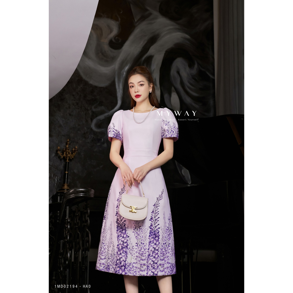 Đầm nữ công sở my way dáng a tay bồng sang trọng 1md02194 ha0