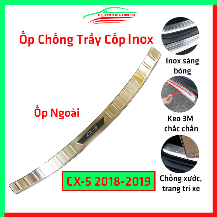 Ốp bậc cốp xe - bộ ốp bậc cốp xe, ốp chống trầy cốp trong ngoài inox xe mazda cx-5 2018-2019