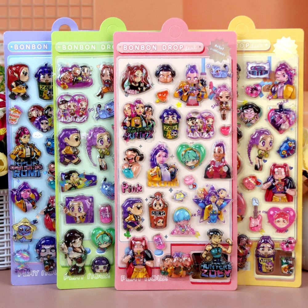 4PCS Cartoon Mira Zoey Rumi K-pop Demon Hunters 3D Relief Sticker ...