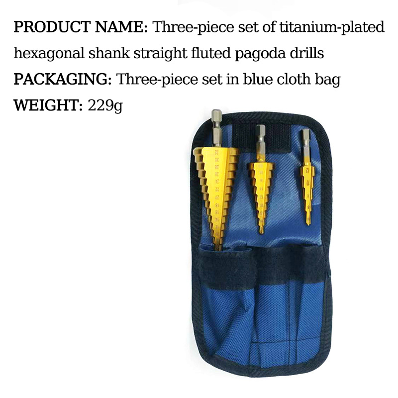 Pagoda drill 4-12 4-20 4-32 hexagonal shank straight groove three piece set for hole opening and expanding step Drilling ladder drill portable