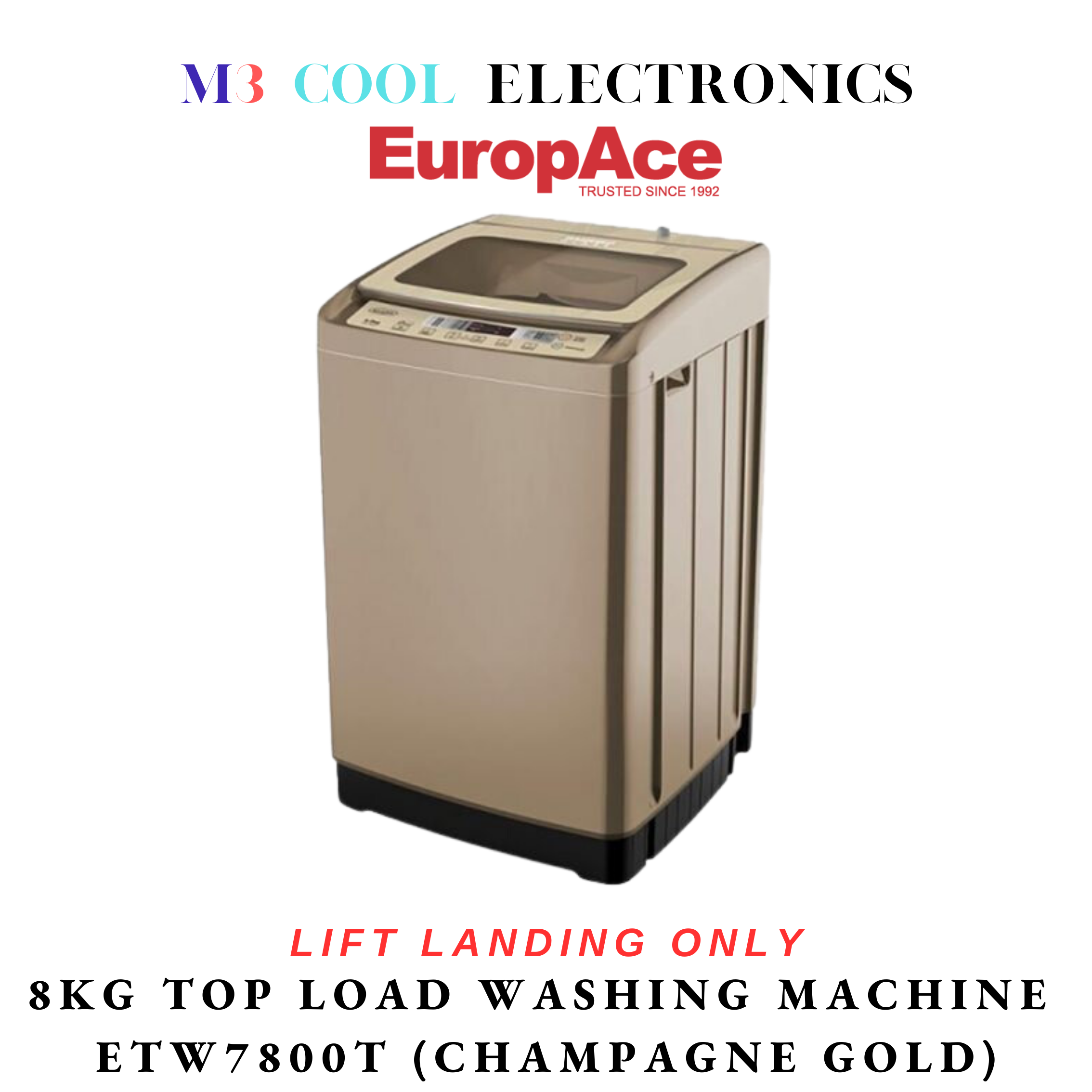 EUROPACE 8 KG TOP LOAD WASHING MACHINE ETW7800T [CHAMPAGNE GOLD