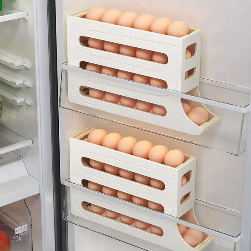 Household kitchen egg storage box, large capacity refrigerator side door dedicated four layer slide automatic egg box