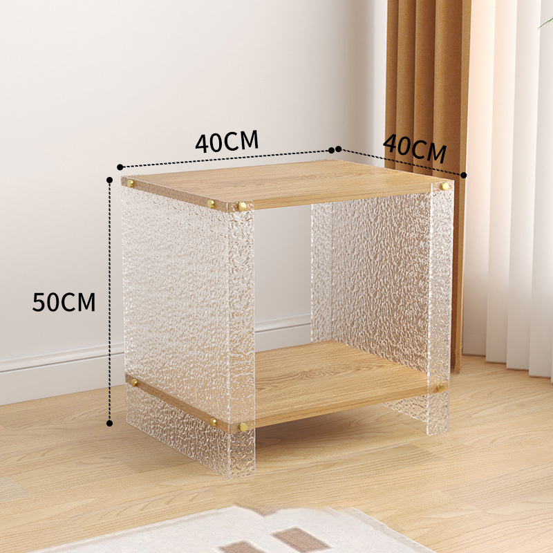 Acrylic parallel coffee table, modern minimalist living room, square side table, small household practical shelves