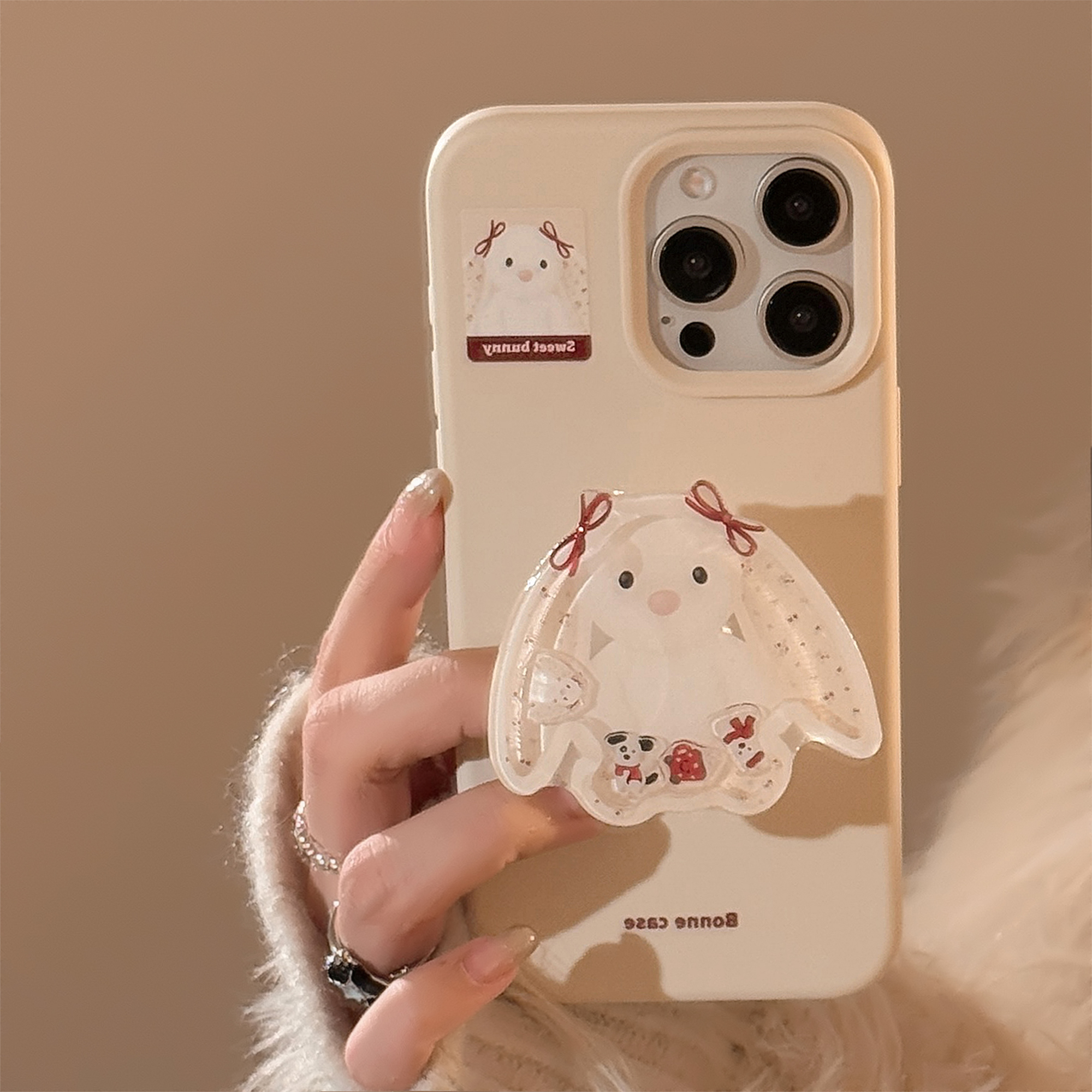 【Get One Free Phone Holder】Sroof Case For iPhone 11 12 13 14 15 16 Pro Max New Winter Cartoon Animal INS Wind Scarf West Highland Rabbit Swinging Music Stand Phone Case Back Cover. 