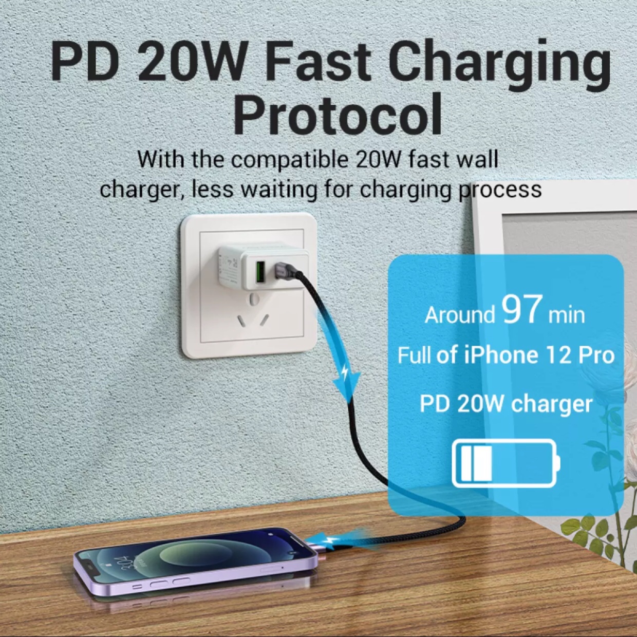 Vention Lightning Cable PD 20W iphone Charging Cable USB C to Lightning Fast Charging Cable Apple Charger Cable MFi certified 3A Date Cable compatible with Apple for iOS devices iphone Pro 12 11 X ipad Pro 2020 ipod iphone Charger Cable.