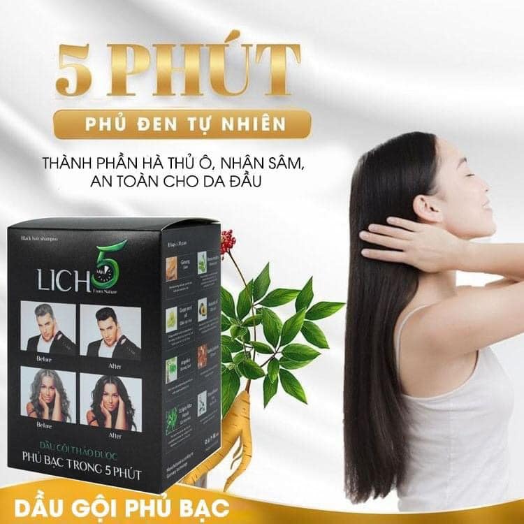 LẺ 2 GÓI DẦU GỘI THẢO DƯỢC NHUỘM ĐEN TÓC LICH5