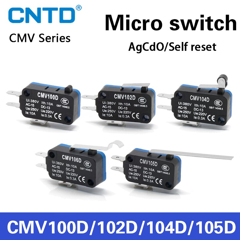 CNTD Micro Switch CMV100D V15 One Open One Close Small Limit Travel Switch Small Durable Micro Limit Switch 10A 250V 380V Switches