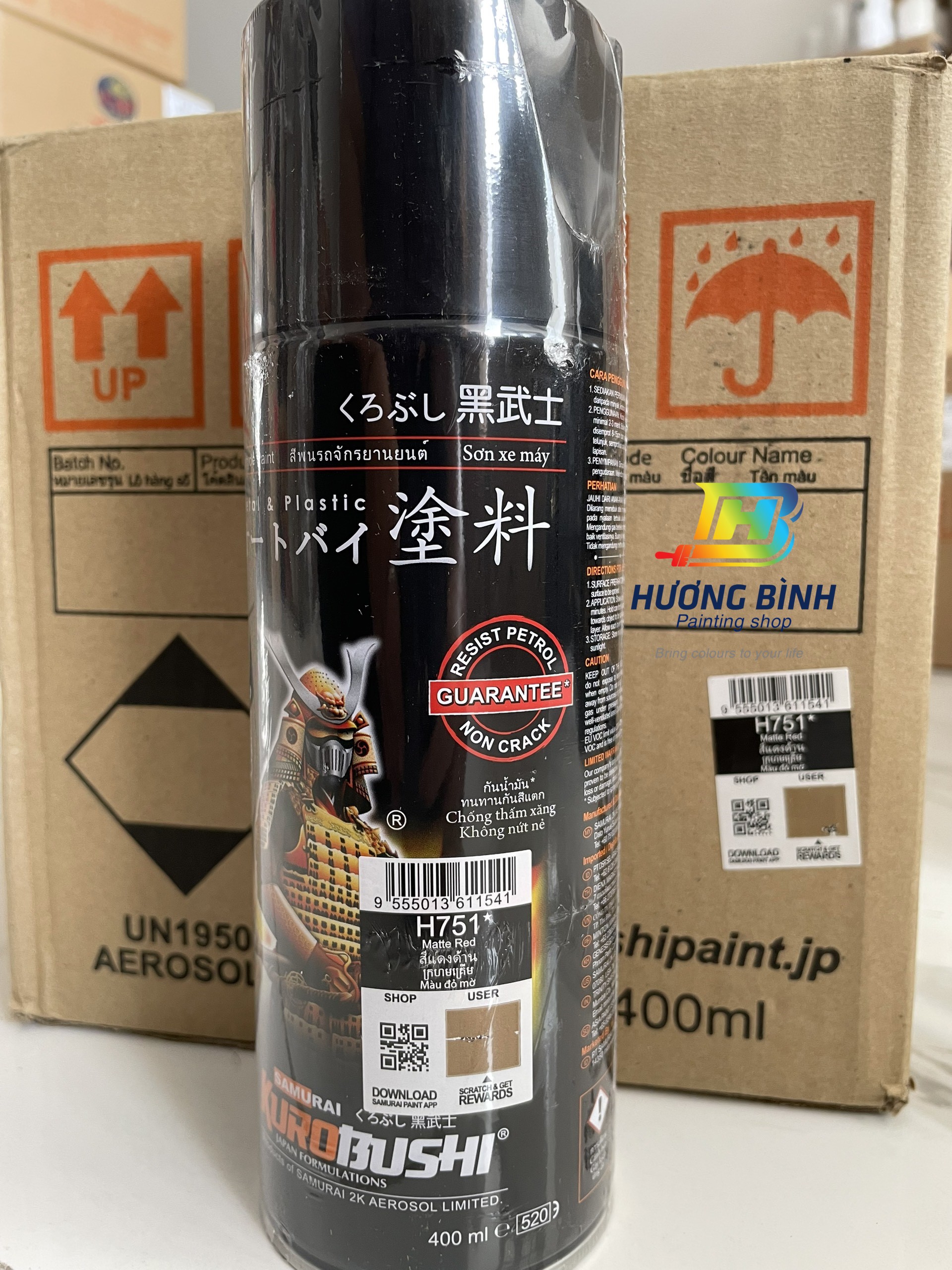 Sơn xịt Samurai màu Đỏ Mờ - H751 (cần sơn trên nền Bạc) (400ml)