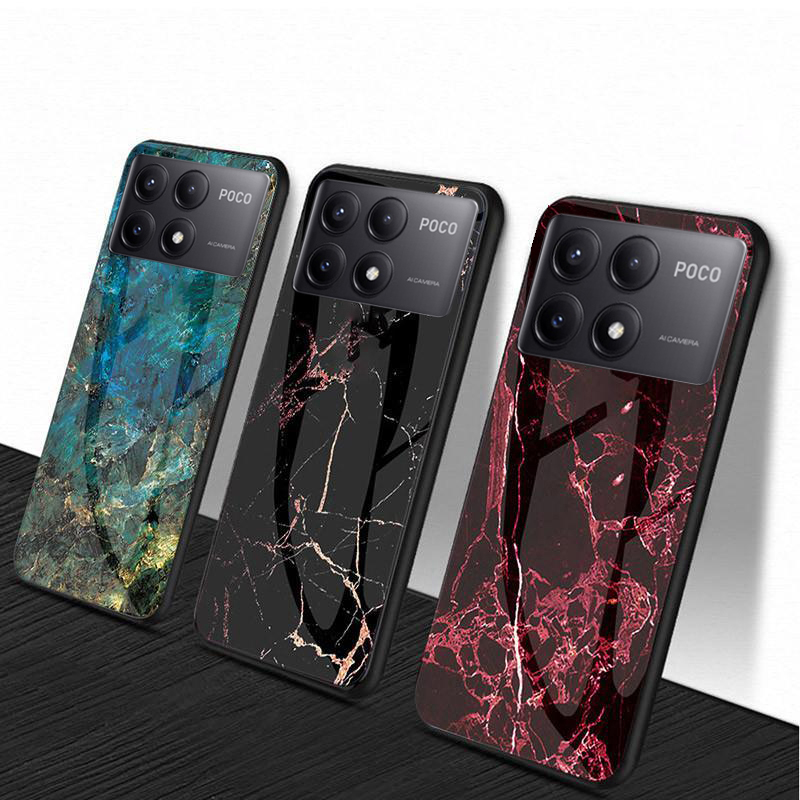 For Xiaomi Poco X6 NEO case Fashion Marble Tempered Glass Protector Soft Frame Silicon For Xiaomi Poco X6 NEO Back Cover Phone Cases. 