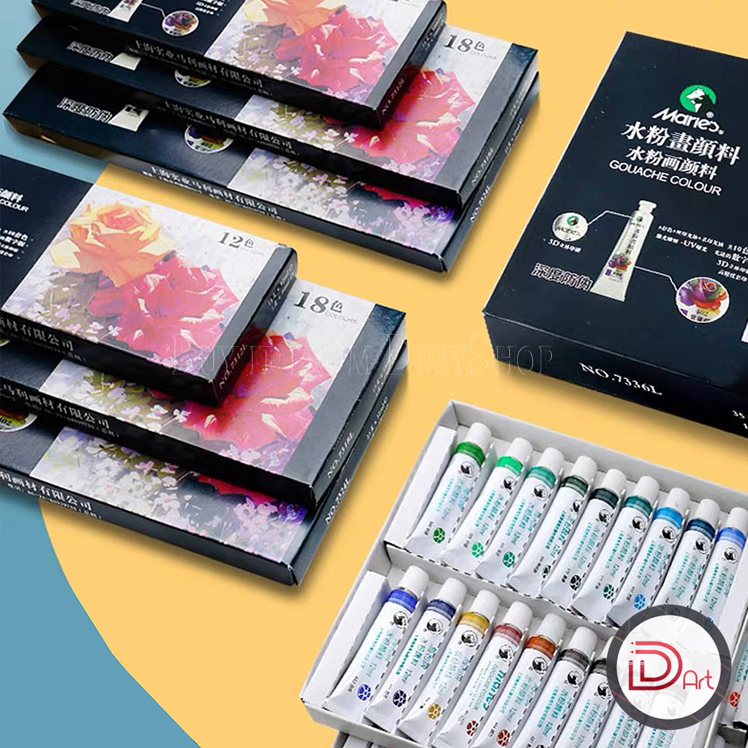 Bộ Màu Gouache MARIE's 12/18/24/36 Màu (Hộp Giấy 12ml)