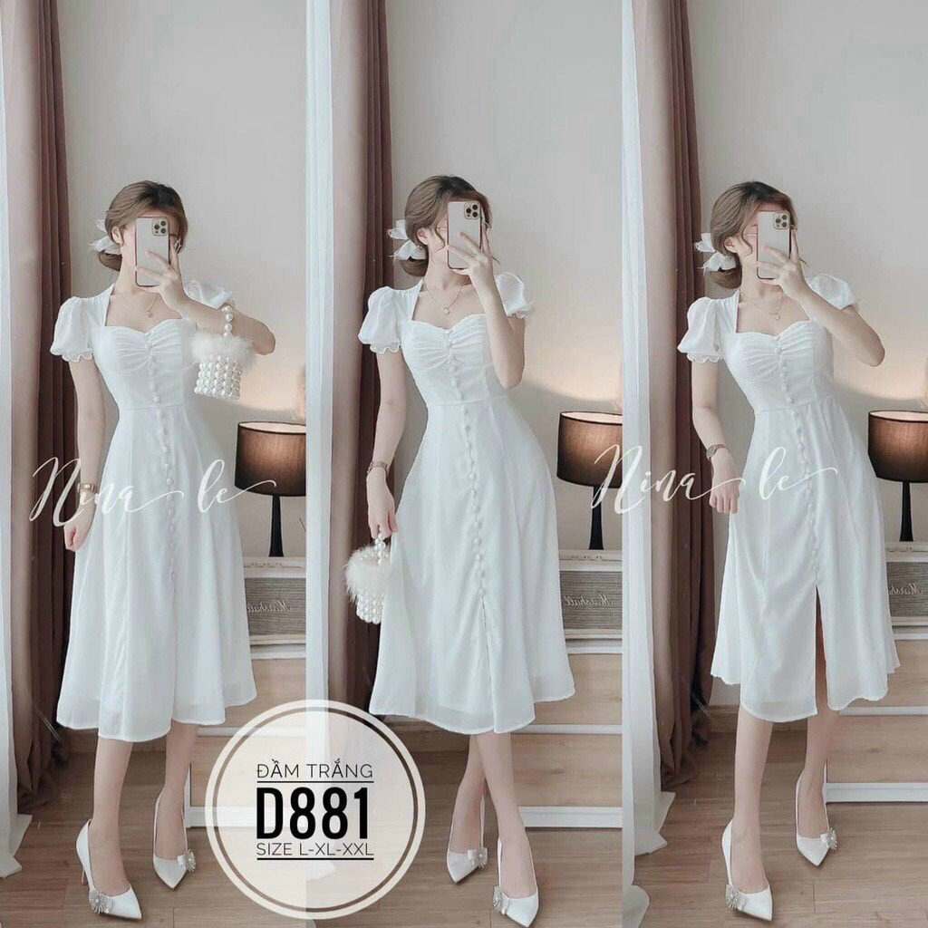 Đầm nữ tay bèo nút bọc chất đũi nhăn cao cấp màu sắc y hình qcs