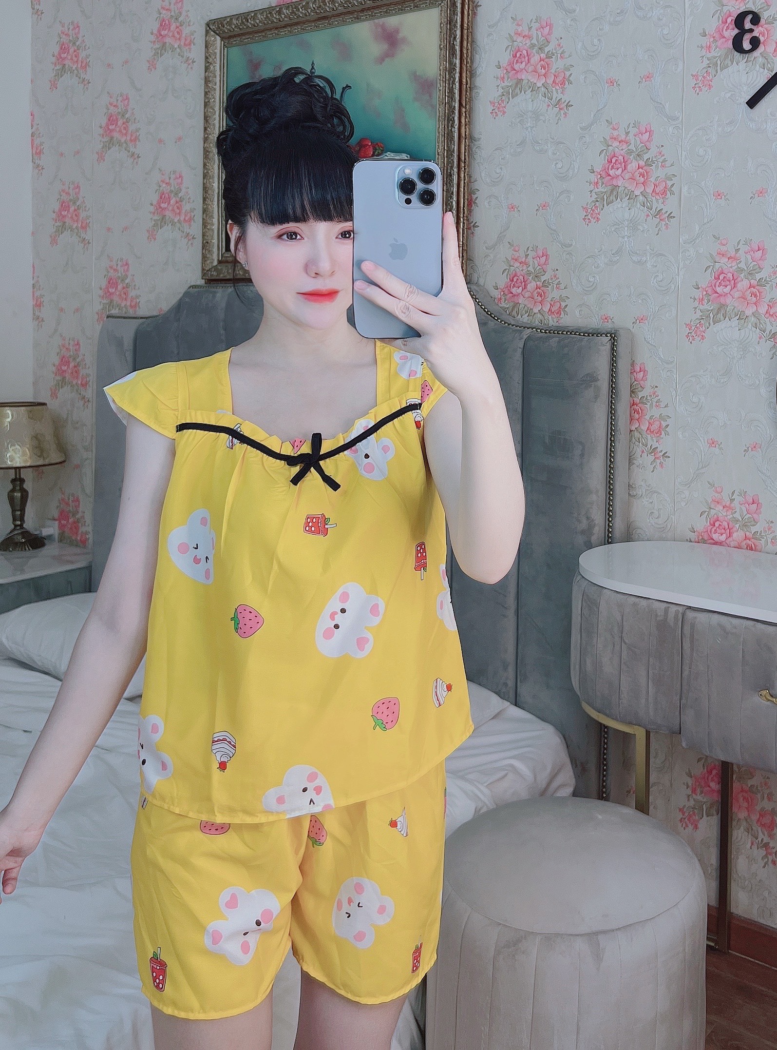 Set Đồ Ngắn Lụa Hàn 100D Siêu Mềm Mại, Freesize dưới 58kg