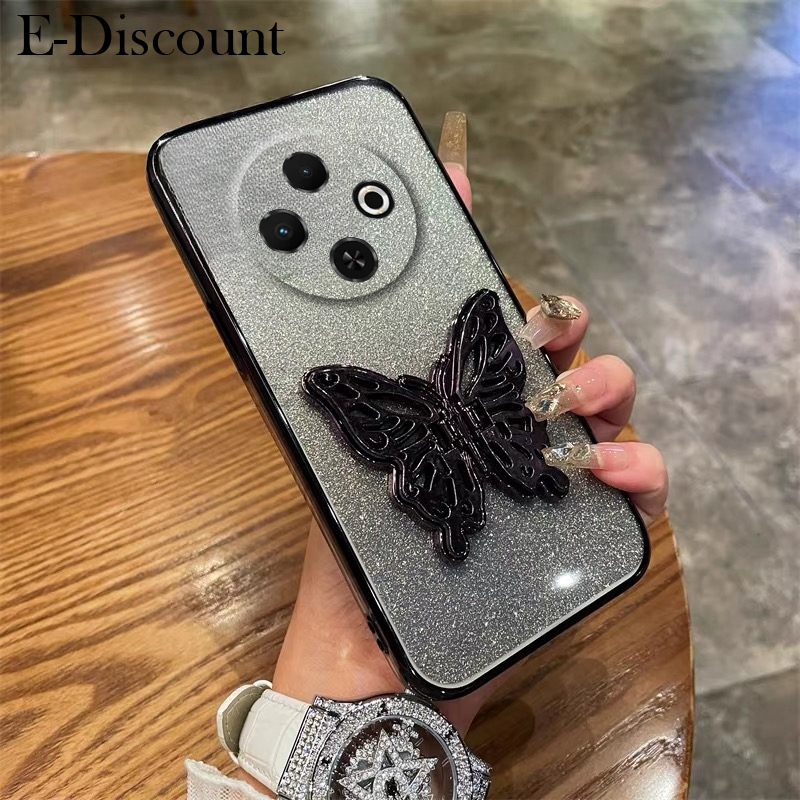 New Phone case Tecno Spark 30C Back cover with Cute Butterfly Stand Luxury Slim Gradient Clear Plating Glitter Girls For Tecno Spark 30C case. 