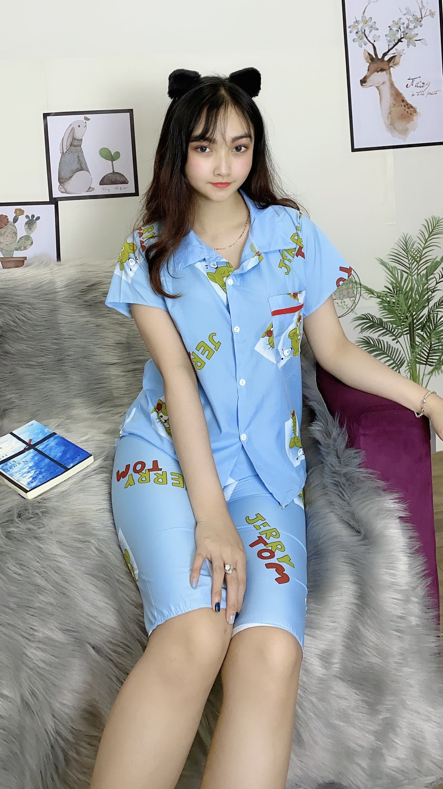 Set bộ đồ lửng phối viền vải kate lụa mát mịn freesize dưới 58kg