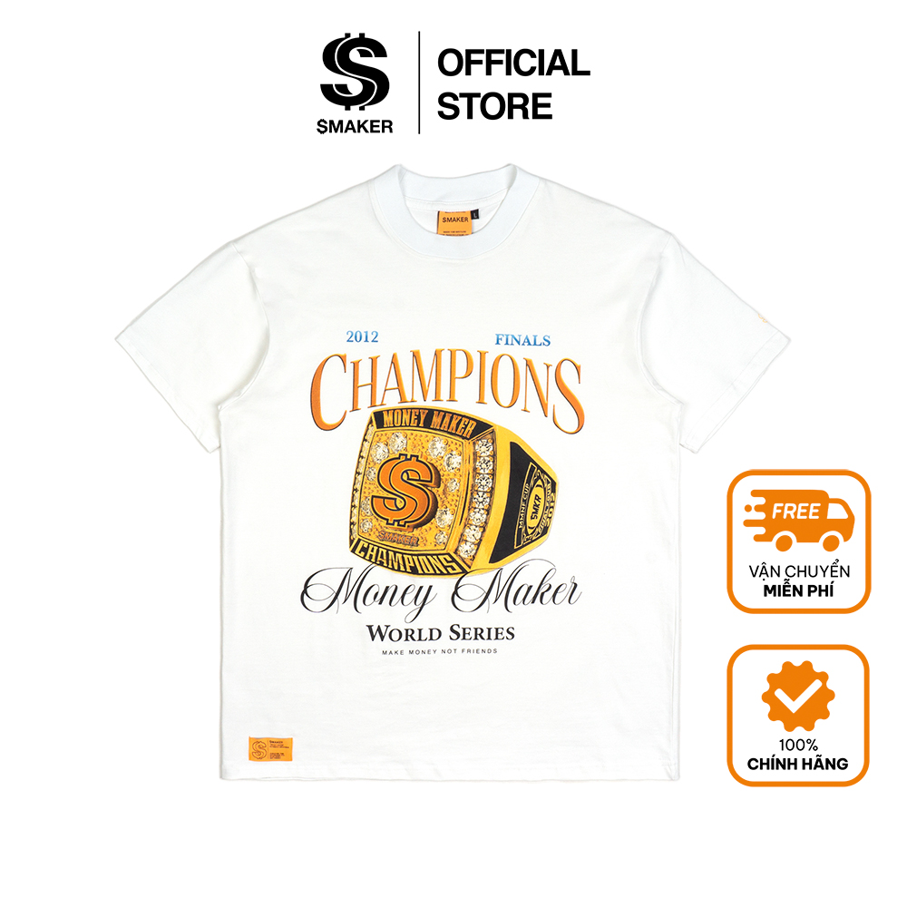 [Nhập LAZLOOK99- giảm 100k đơn 500k|[SMAKER] Áo thun 100% cotton hình chiếc nhẫn - CHAMPION TEE IN WHITE