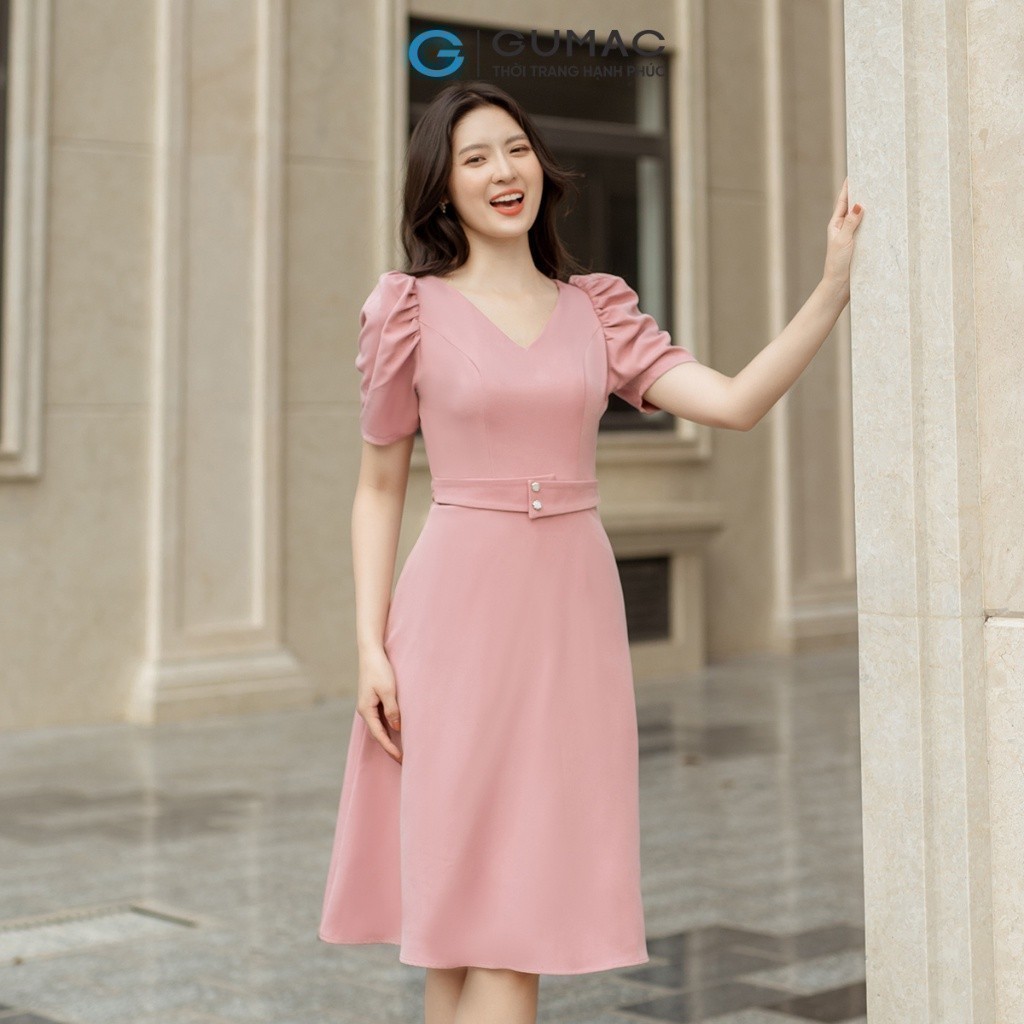 Đầm nữ A tay nhún GUMAC DD05021