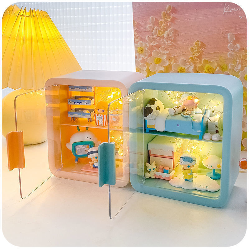JJT [Miễn Phí Vận Chuyển]Hộp hiển thị biệt thự Hộp đồ chơi sưu tập, thiết kế cảnh quan thủ công, bao bì phối cảnh, búp bê Lego bong bóng Mart, hộp hiển thị Thủ Công dễ thương