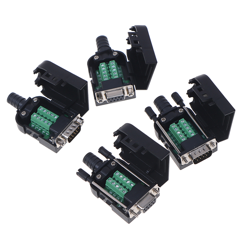 DB9 Connector Male Female 9 Pin Plug Wire Sleeve RS232 RS485 Breakout Terminals BYJ